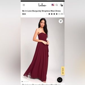 Lulus Be in Love burgundy strapless maxi bridesmaids dress NWT!